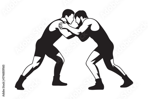 Wrestling Silhouette Illustration – Athletes Grappling Fight Vector Design