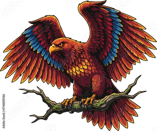 Eagle, Colorful Eagle, Majestic Bird, Flying Eagle, Wildlife Illustration, Bird of Prey, Artistic Eagle
