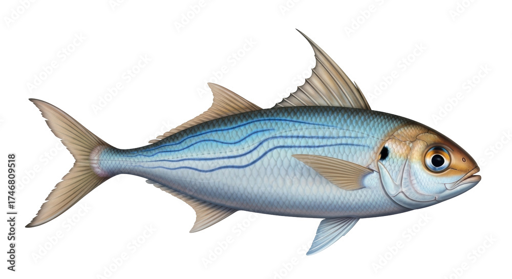Fototapeta premium Isolated illustration of a tropical pompano fish, a popular game fish, no background