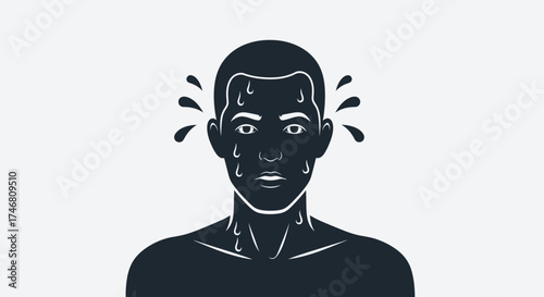 Silhouette of a man's face and upper body, showing sweat droplets.