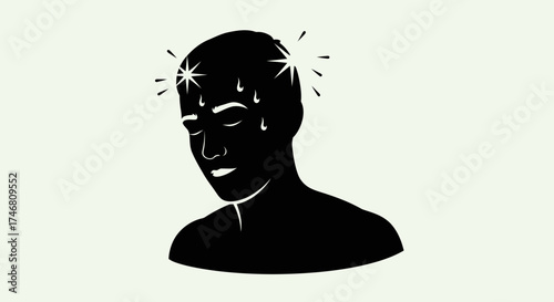 Silhouette of a person with closed eyes, showing radiating lines from the head, depicting a mental state.
