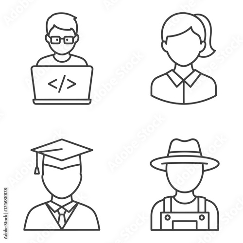 Vector art of four icons depicting people and professions