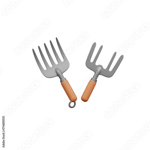 Two Garden Hand Forks on Black Background