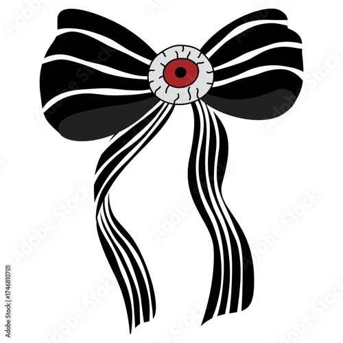 Spooky Halloween Bows Vector, Festive Holiday Ribbons illustration, Cute Spooky Bow With red eye