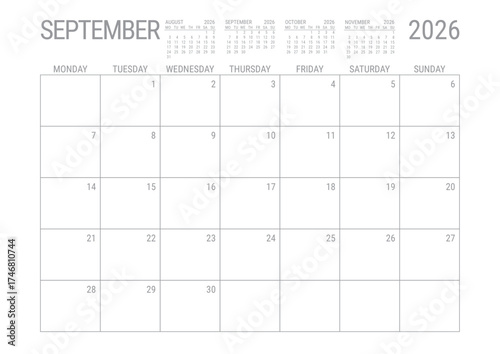 September Calendar 2026 Monthly Planner Printable A4 Monday Start	