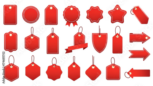 Circle Sticker Set – Wavy Edge Red Badges and Starburst Shape Price Tags