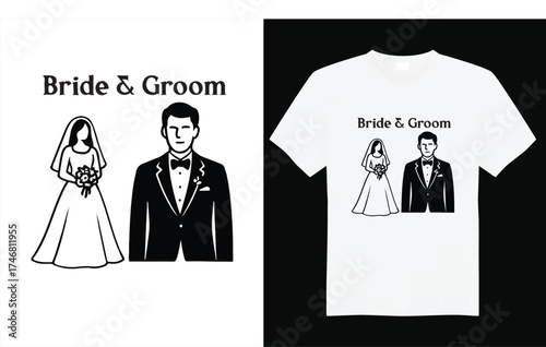Bride & Groom Graphic Vector t-shirt Design.