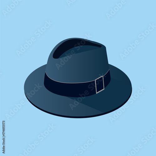 Navy Blue Fedora Hat Vector Illustration
