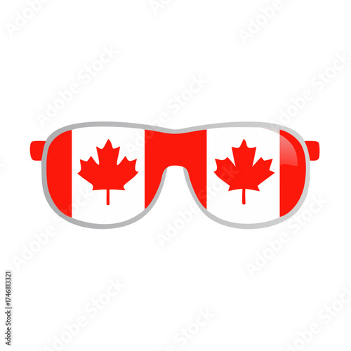 Vector art of aviator sunglasses with lenses featuring the canadian flag and maple leaf design, isolated on a