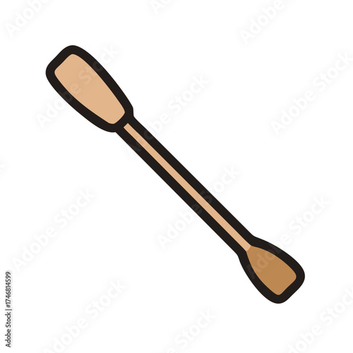 Vector art of a simple cartoon illustration of a wooden cotton swab isolated on a, featuring a long, thin handle with rounded ends, perfect for hygiene or cosmetic applications