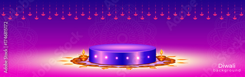 Vector illustration of Diwali background with podium social media template