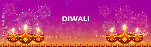 Vector illustration of Diwali background with diya social media template