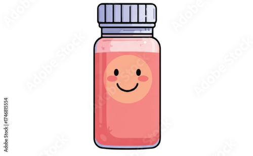 Delightful cartoon bottle with a cheerful smile, perfect for health, wellness, or playful branding that radiates positivity and a friendly, approachable vibe