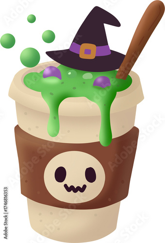 Halloween Witch's Potion Drink with Skull Cup Sleeve.