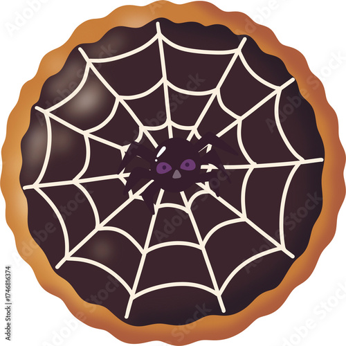 Halloween spiderweb chocolate tart with spider.