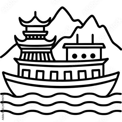 Yangtze Three Gorges line art vector