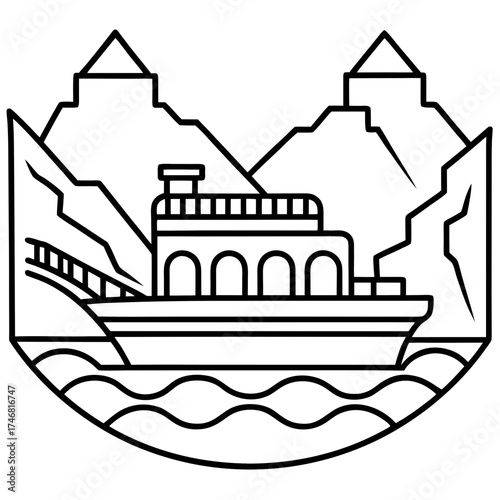Yangtze Three Gorges line art vector