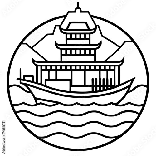 Yangtze Three Gorges line art vector