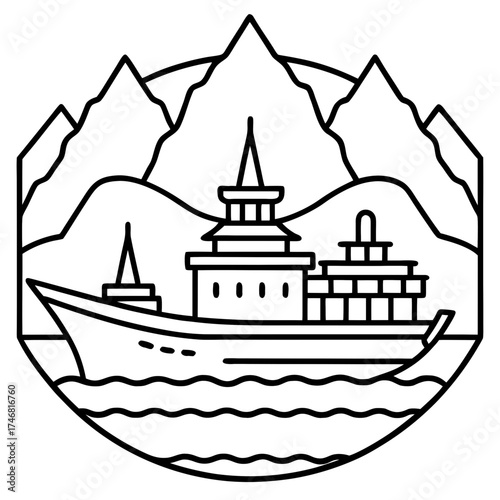 Yangtze Three Gorges line art vector