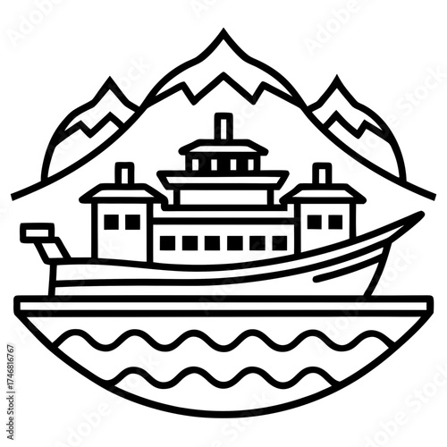 Yangtze Three Gorges line art vector