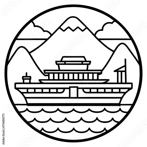 Yangtze Three Gorges line art vector