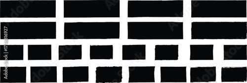 Set of grunge jagged rectangle shape. Black torn paper sheet for sticker, collage, banner. Isolated on white background. Vector illustration. EPS 10 