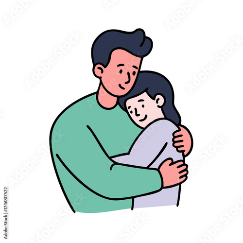 Vector art of loving father embracing his daughter with tenderness and care, showing affection and a strong bond