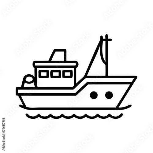 Vector art of simple line drawing of a boat on wavy water
