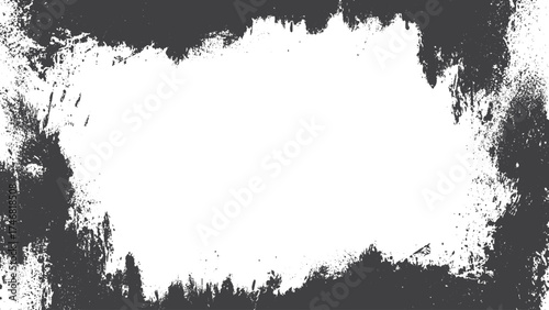 Distressed rectangular frame with grainy grunge texture and dust overlay effect for retro vector backgrounds  