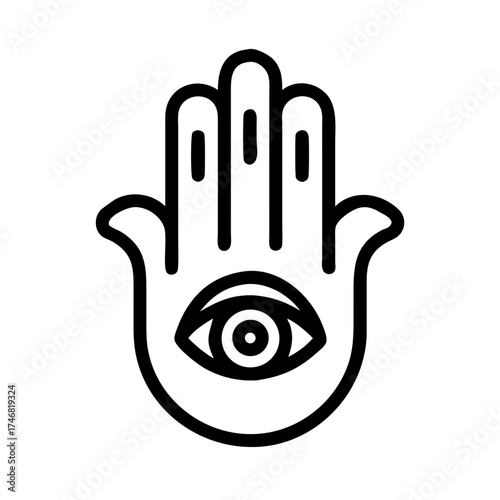 Vector art of hamsa hand symbol with an eye in the palm, , representing protection and good luck, a spiritual and cultural icon, minimalist design