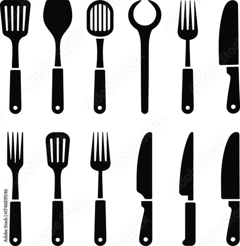 Vector art of collection of kitchen utensils.