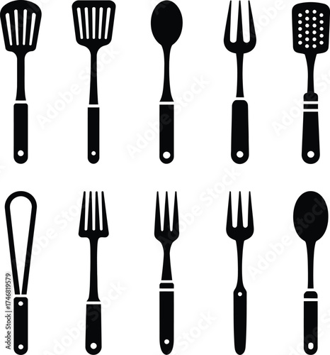 Vector art of collection of kitchen utensils.