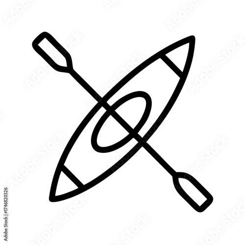 Vector art of simple line art icon of a kayak with a paddle