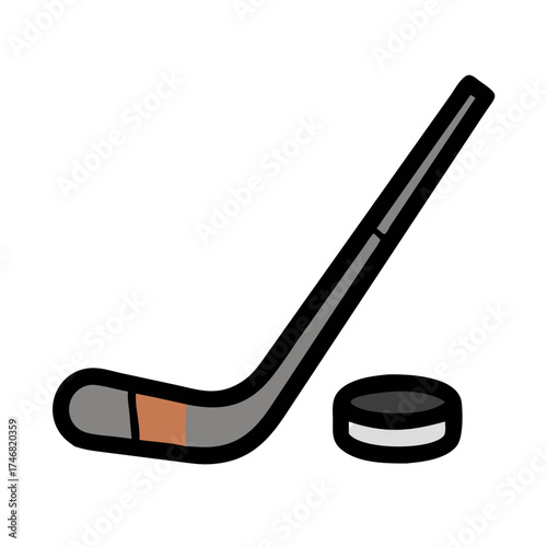 Vector art of a hockey stick and puck, , representing the sport of ice hockey and its equipment