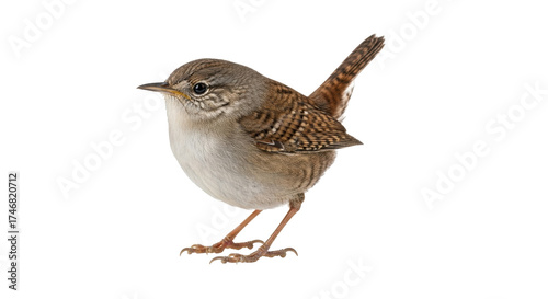 Isolated Carolina Wren Standing Tall, Facing Left on a Neutral Backdrop in a Studio Shot