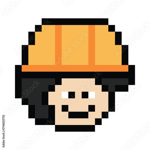 Cartoon pixel 8 bit character engineer man worker industry warehouse fix decoration 8 bit male boy male engineer construction storage safety game vector.