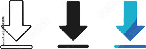 Three Download Icons in Outline, Solid, and Gradient Blue Styles
