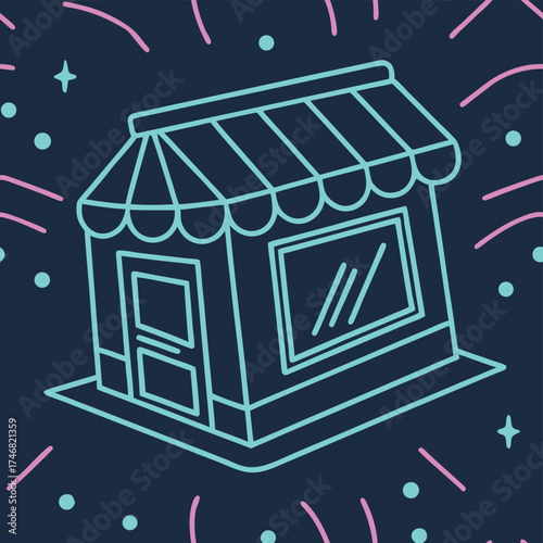 High quality photo of a neon storefront illustration with stars vector