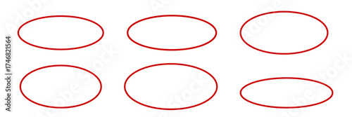 Red circle highlight frame set. Geometric line circle design frames.  Circle line sketch set. 