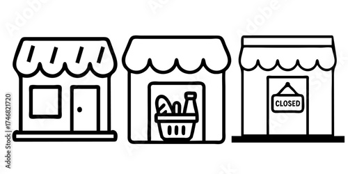Vector illustration of a dairy product store with icons and farm elements