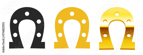 Horseshoe icon. Black, yellow, and gold vector icon.