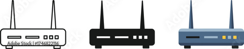 Three Wireless Router Icons in Outline, Solid, and Blue Gradient Styles