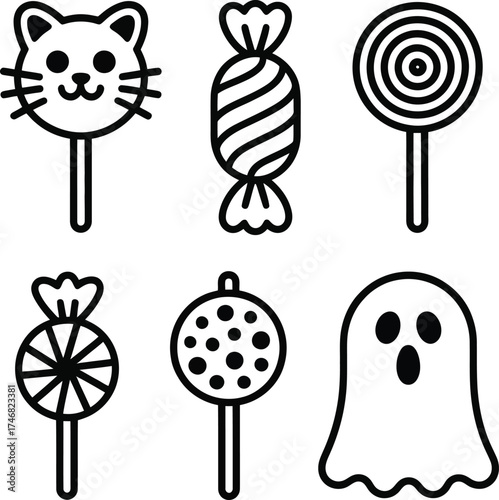Vector art of halloween candy and ghost.