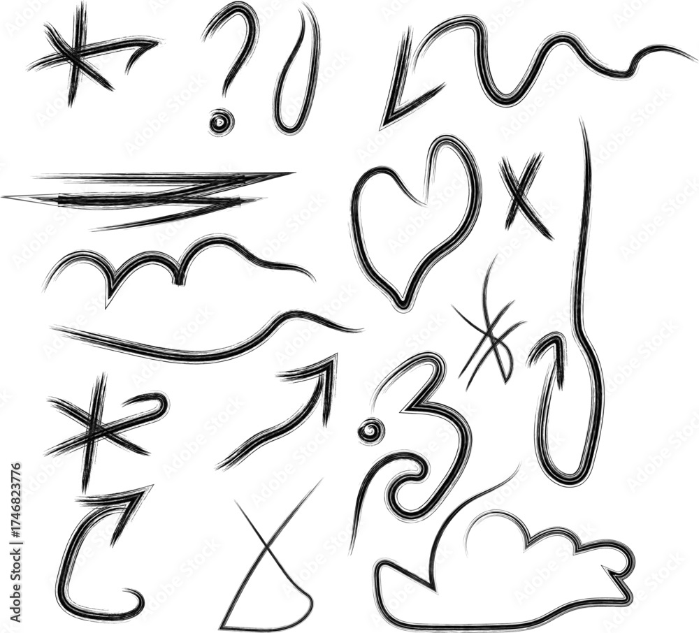 Fototapeta premium Hand drawn sketch elements doodle arrows hearts and other signs