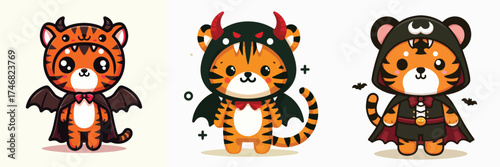 vector tiger in cute halloween costume