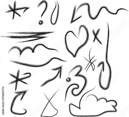 Hand drawn sketch elements doodle arrows hearts and other signs