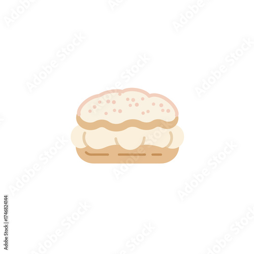 Simple Flat Cream Puff Dessert Illustration on Isolated White Background