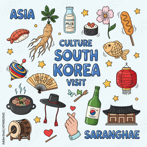 Fun Korean Icons and Food Illustrations