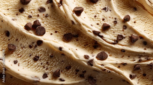 Close-up of chocolate chip ice cream texture, macro detail, clean background, soft lighting for premium look