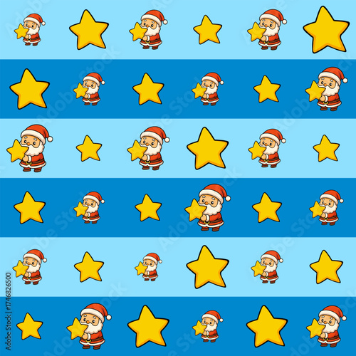 Cute cartoon christmas seamless pattern featuring holiday elements bright blue background fun design